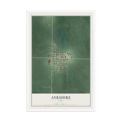 Map of Ayrshire, Iowa, 12 x 18 inch print in a white wood frame