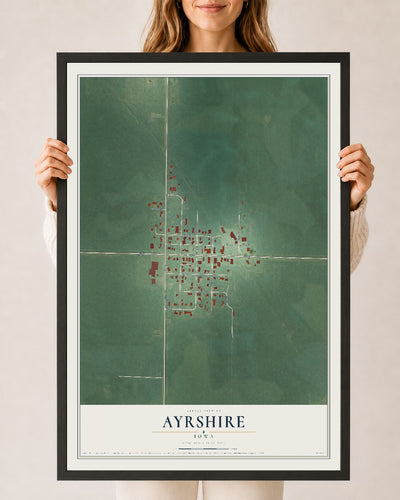 Map of Ayrshire, Iowa, 24 x 36 inch print in a black wood frame