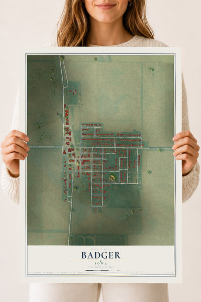Map of Badger, Iowa, 18 x 24 inch unframed archival matte print