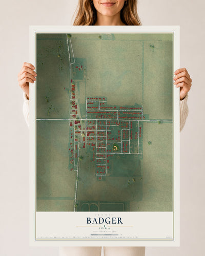 Map of Badger, Iowa, 24 x 36 inch unframed archival matte print
