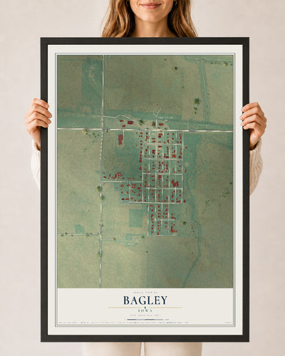 Map of Bagley, Iowa, 24 x 36 inch print in a black wood frame