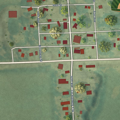 Close-up of the map of Baldwin, Iowa print showing street and building detail