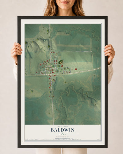 Map of Baldwin, Iowa, 24 x 36 inch print in a black wood frame