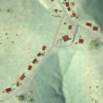 Close-up of the map of Balltown, Iowa print showing street and building detail