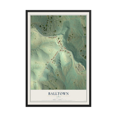 Map of Balltown, Iowa, 12 x 18 inch print in a black wood frame