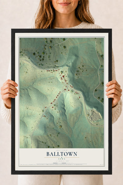 Map of Balltown, Iowa, 18 x 24 inch print in a black wood frame