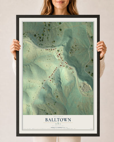 Map of Balltown, Iowa, 24 x 36 inch print in a black wood frame