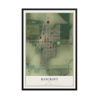 Map of Bancroft, Iowa, 12 x 18 inch print in a black wood frame