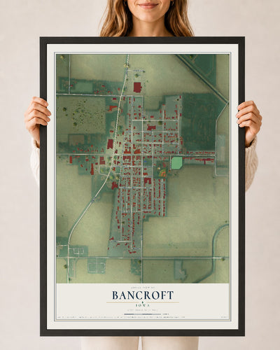 Map of Bancroft, Iowa, 24 x 36 inch print in a black wood frame
