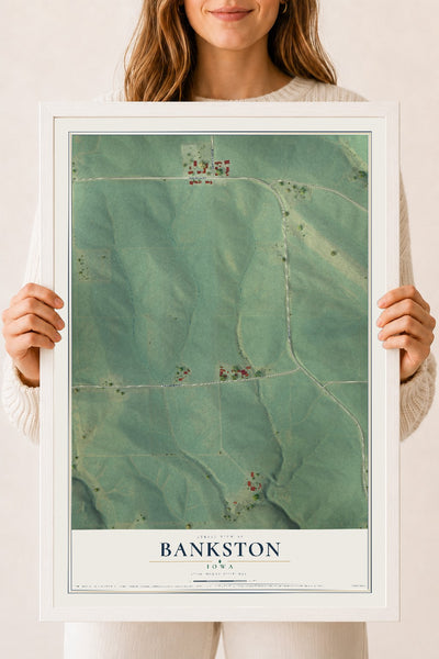Map of Bankston, Iowa, 18 x 24 inch print in a white wood frame