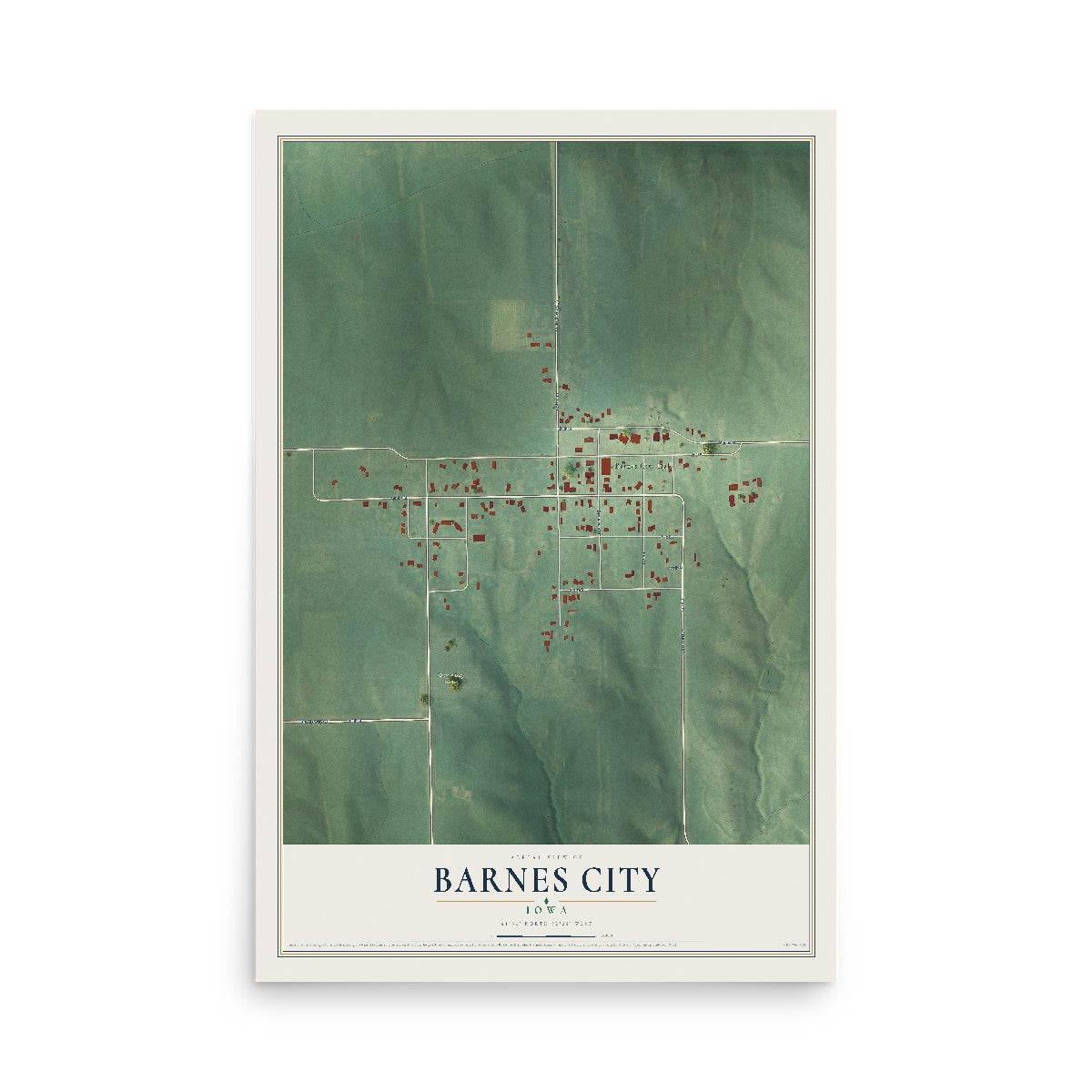 Map of Barnes City, Iowa, 12 x 18 inch unframed archival matte print