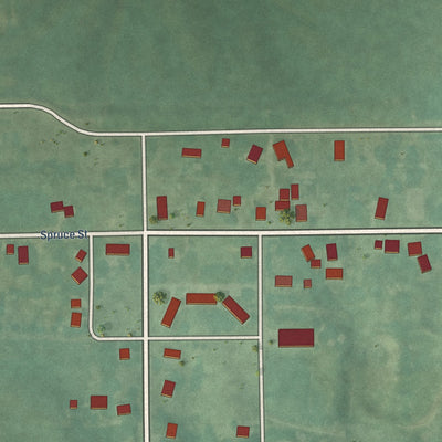 Second close-up of the map of Barnes City, Iowa print showing more streets and buildings