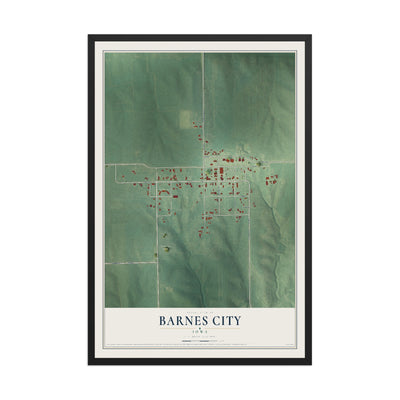 Map of Barnes City, Iowa, 12 x 18 inch print in a black wood frame