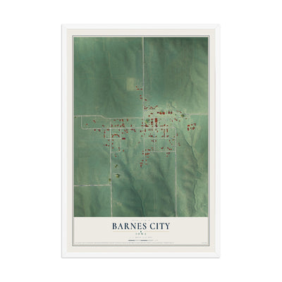Map of Barnes City, Iowa, 12 x 18 inch print in a white wood frame