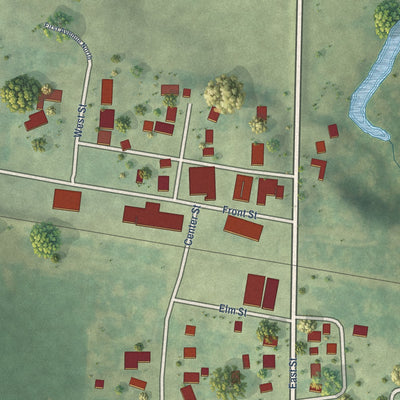Close-up of the map of Barnum, Iowa print showing street and building detail