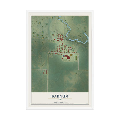 Map of Barnum, Iowa, 12 x 18 inch print in a white wood frame