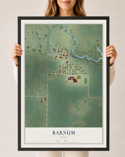Map of Barnum, Iowa, 24 x 36 inch print in a black wood frame