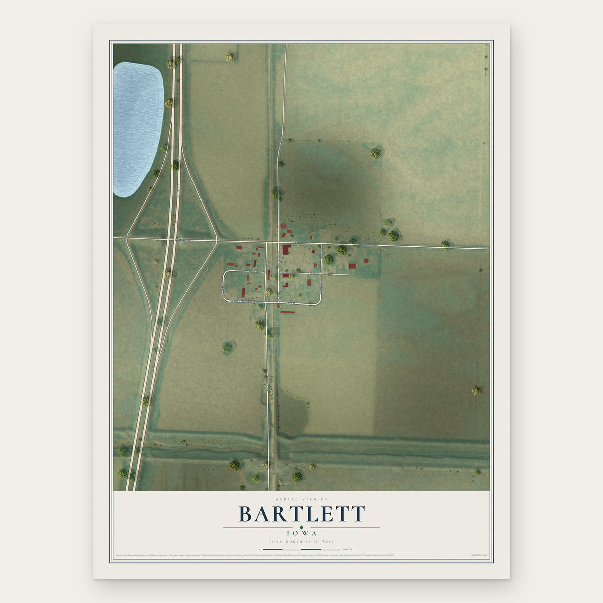 Bartlett, Iowa map print, the full design