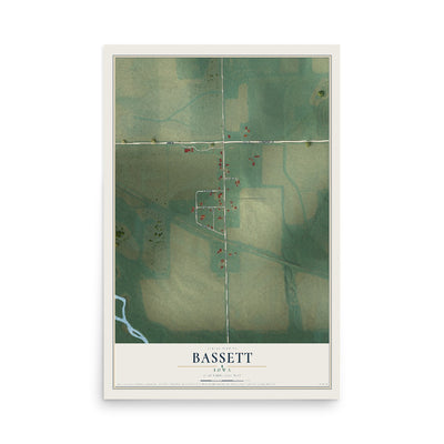 Map of Bassett, Iowa, 12 x 18 inch unframed archival matte print