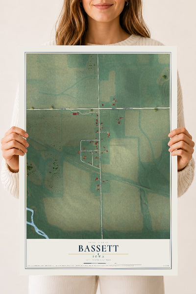Map of Bassett, Iowa, 18 x 24 inch unframed archival matte print