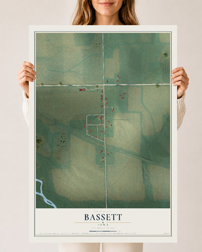 Map of Bassett, Iowa, 24 x 36 inch unframed archival matte print