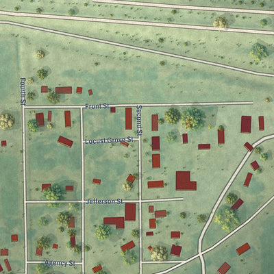 Second close-up of the map of Batavia, Iowa print showing more streets and buildings