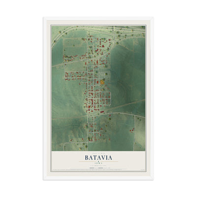 Map of Batavia, Iowa, 12 x 18 inch print in a white wood frame
