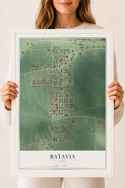 Map of Batavia, Iowa, 18 x 24 inch print in a white wood frame
