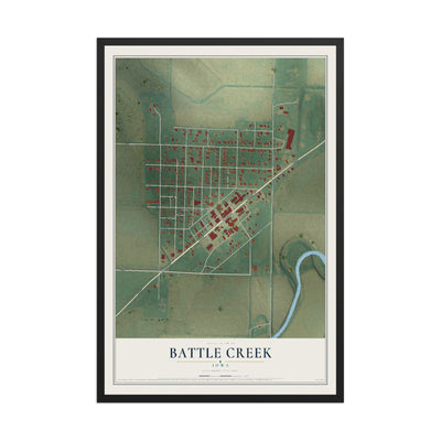 Map of Battle Creek, Iowa, 12 x 18 inch print in a black wood frame