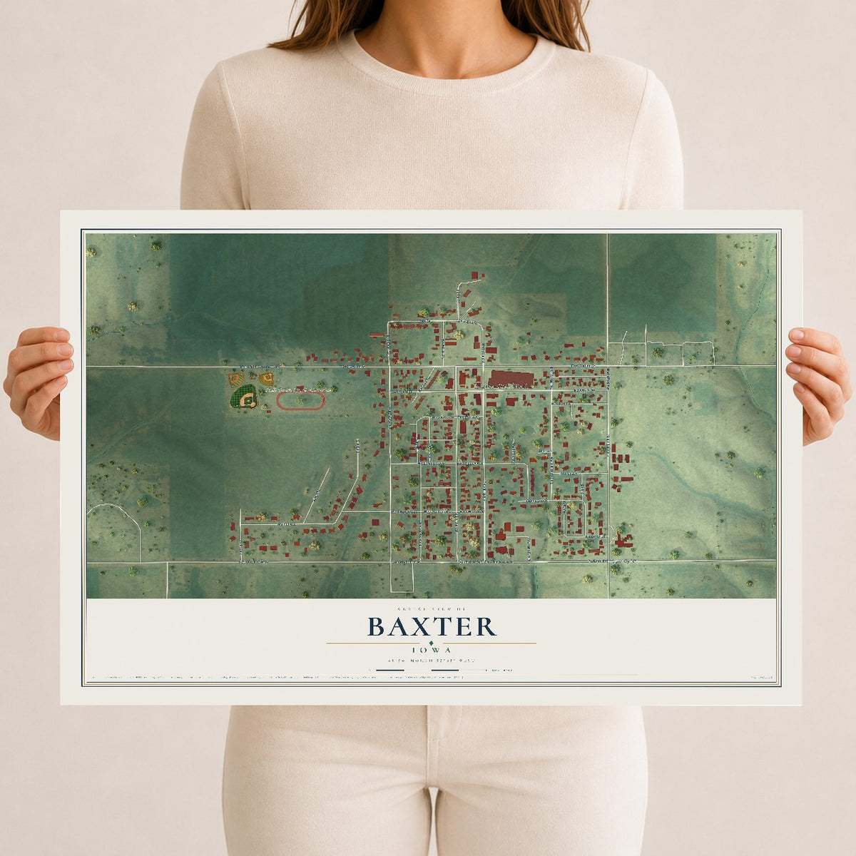Map of Baxter, Iowa, 12 x 18 inch unframed archival matte print