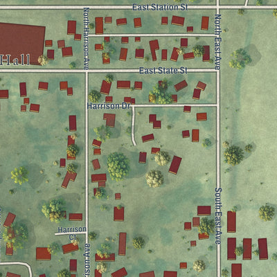 Second close-up of the map of Baxter, Iowa print showing more streets and buildings