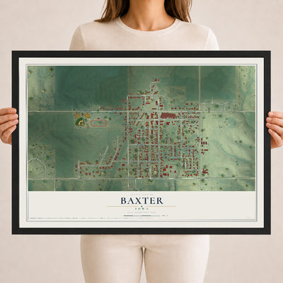 Map of Baxter, Iowa, 18 x 24 inch print in a black wood frame