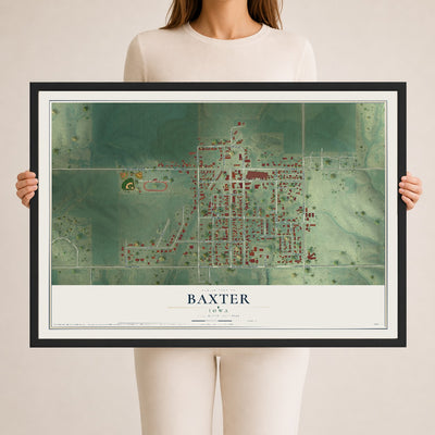 Map of Baxter, Iowa, 24 x 36 inch print in a black wood frame