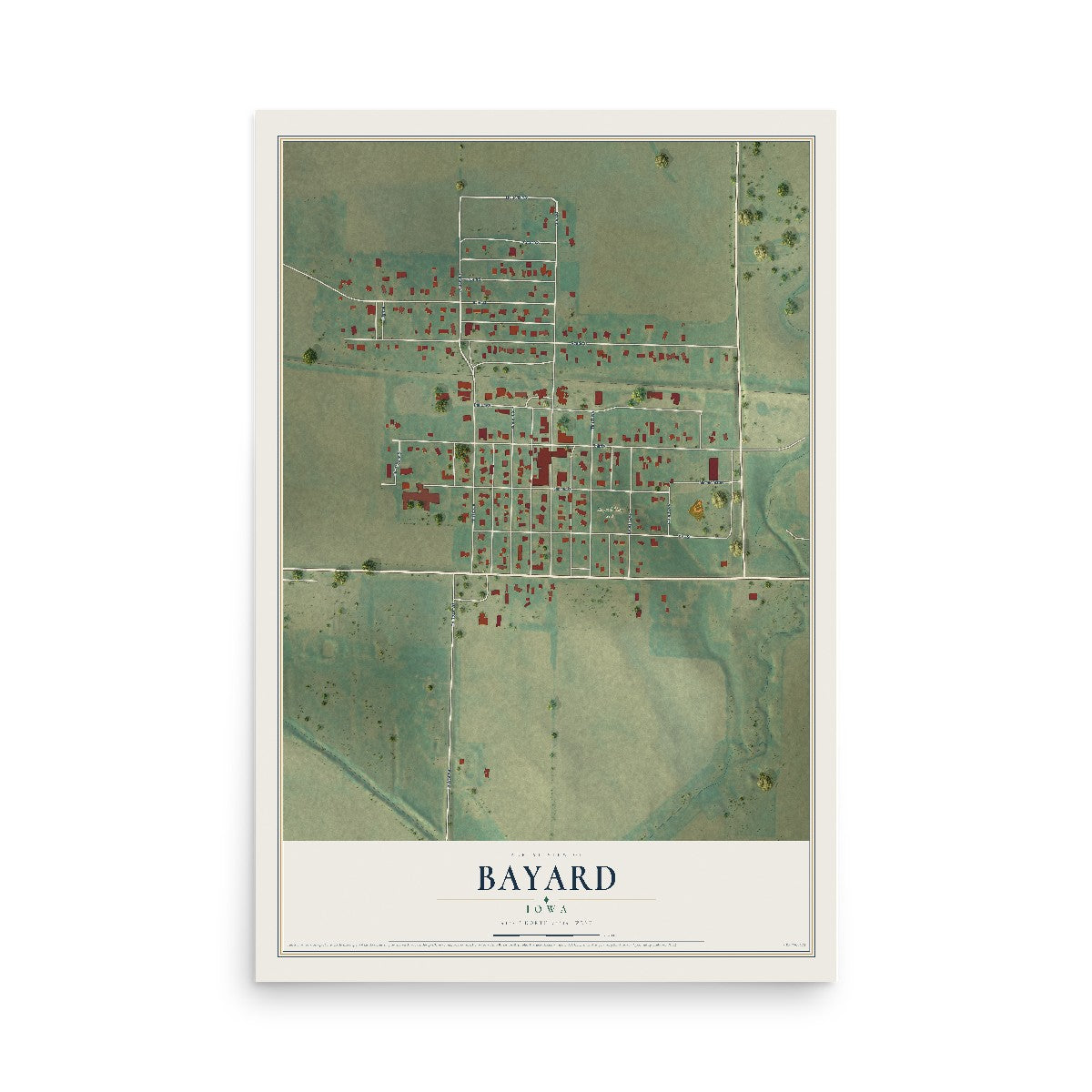 Map of Bayard, Iowa, 12 x 18 inch unframed archival matte print