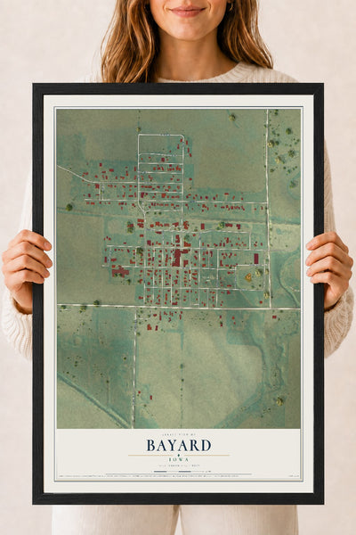 Map of Bayard, Iowa, 18 x 24 inch print in a black wood frame