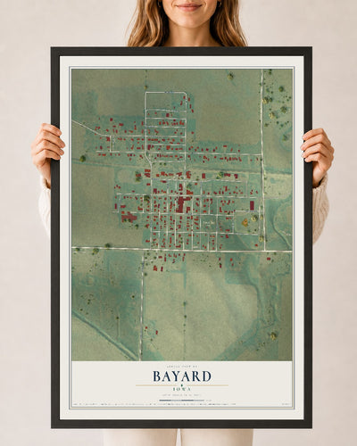 Map of Bayard, Iowa, 24 x 36 inch print in a black wood frame