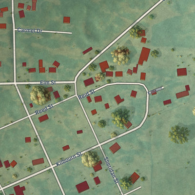 Second close-up of the map of Beacon, Iowa print showing more streets and buildings