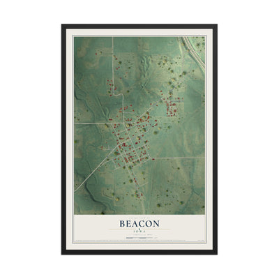 Map of Beacon, Iowa, 12 x 18 inch print in a black wood frame