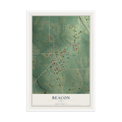 Map of Beacon, Iowa, 12 x 18 inch print in a white wood frame