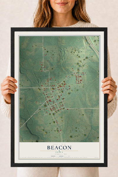 Map of Beacon, Iowa, 18 x 24 inch print in a black wood frame