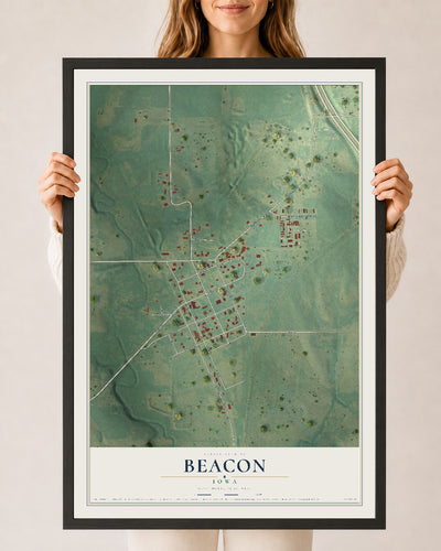 Map of Beacon, Iowa, 24 x 36 inch print in a black wood frame
