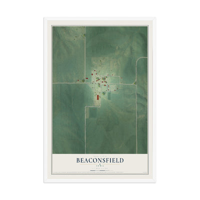 Map of Beaconsfield, Iowa, 12 x 18 inch print in a white wood frame