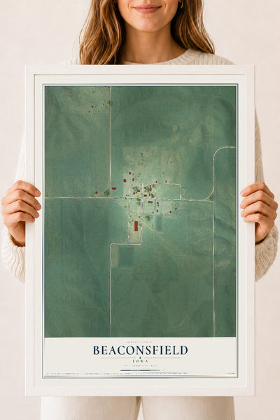 Map of Beaconsfield, Iowa, 18 x 24 inch print in a white wood frame
