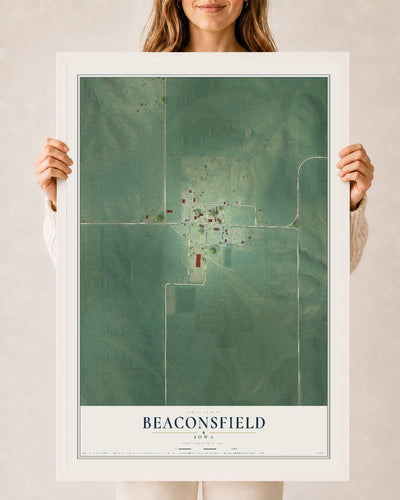 Map of Beaconsfield, Iowa, 24 x 36 inch print in a white wood frame