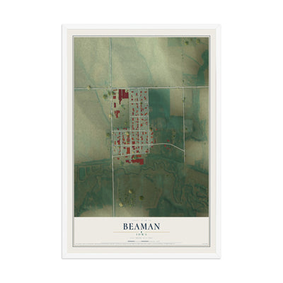 Map of Beaman, Iowa, 12 x 18 inch print in a white wood frame