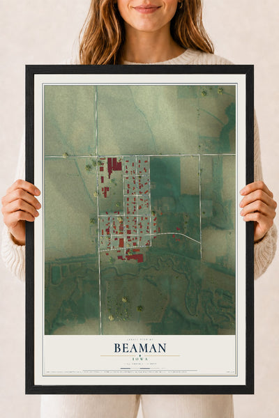 Map of Beaman, Iowa, 18 x 24 inch print in a black wood frame
