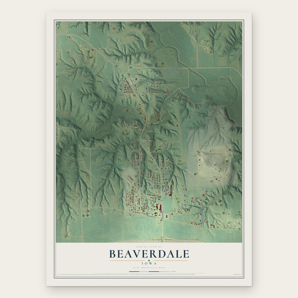 Beaverdale, Iowa map print, the full design