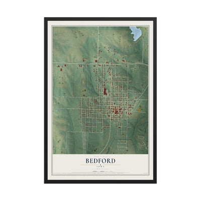 Map of Bedford, Iowa, 12 x 18 inch print in a black wood frame