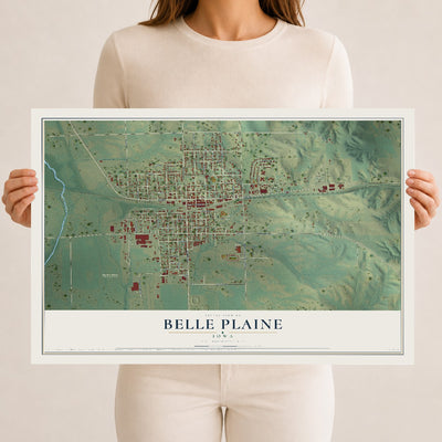 Map of Belle Plaine, Iowa, 12 x 18 inch unframed archival matte print