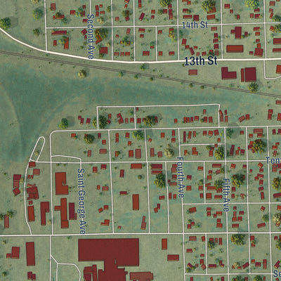 Second close-up of the map of Belle Plaine, Iowa print showing more streets and buildings